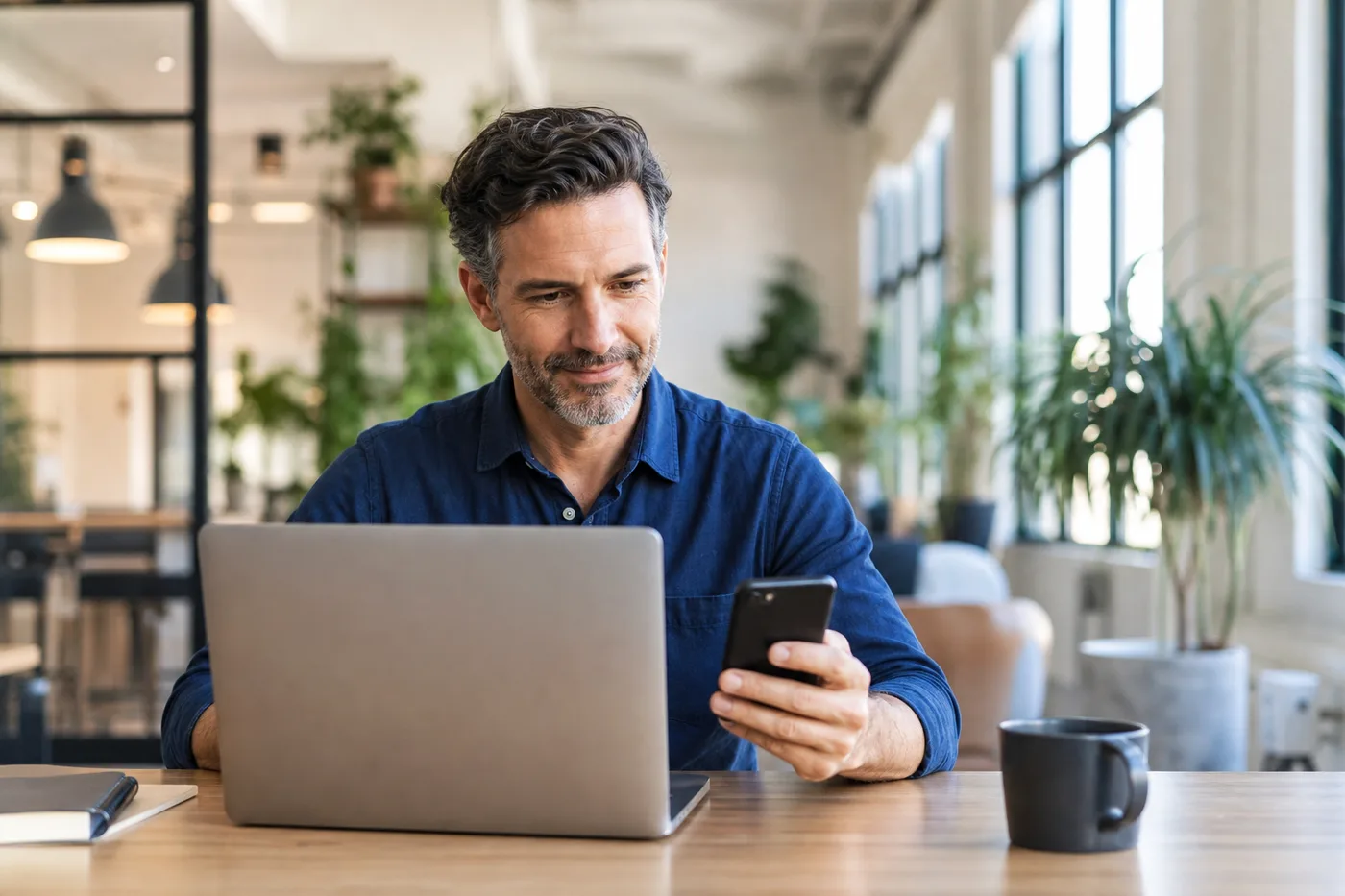Dirigeant consulte de nouvelles demandes clients sur ordinateur